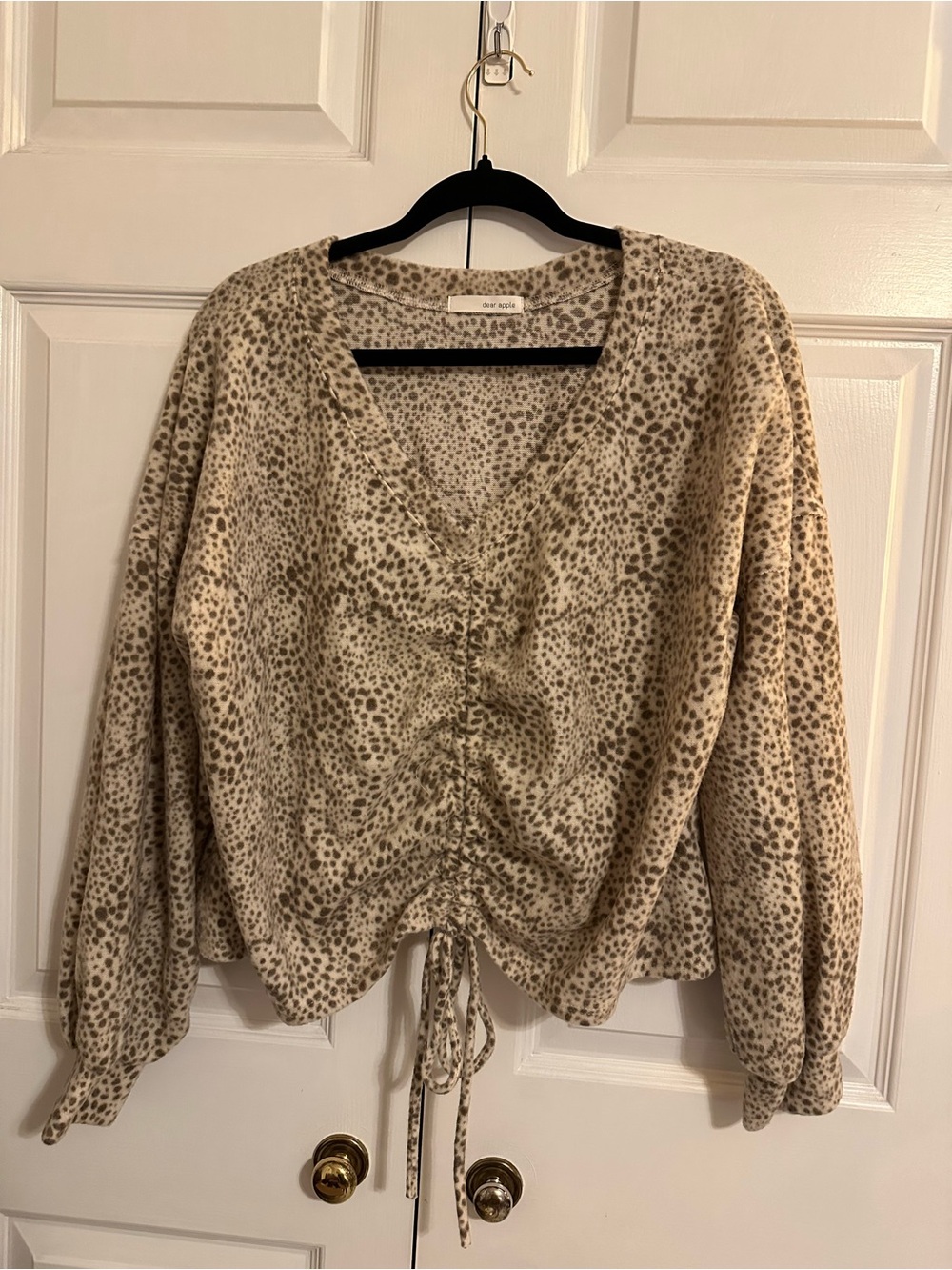 Dear Apple Taupe Leopard-Print V-Neck Ruched Drawstring Sweater